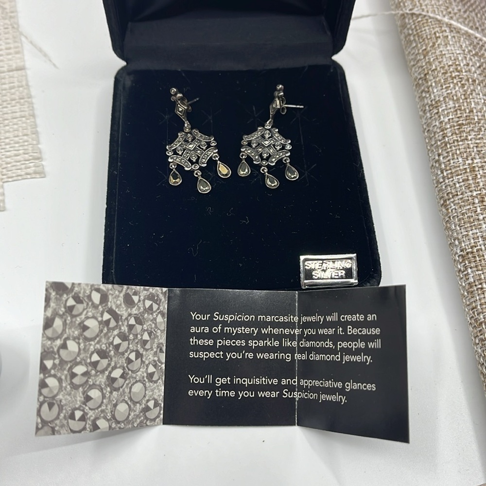 Vintage Marcasite Sterling Silver Chandelier Earrings by Suspicion  ✨ - Picture 5 of 12